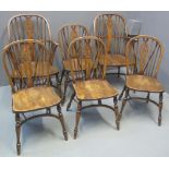 SET OF SIX 19TH CENTURY STYLE ASH, ELM AND BEECH WHEEL BACKED DINING CHAIRS,