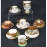 GROUP OF MAINLY ROYAL WORCESTER BONE CHINA MINIATURE CABINET CUPS AND SAUCERS with various