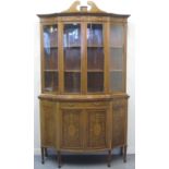 LATE VICTORIAN EDWARDS & ROBERTS INLAID MAHOGANY BOW FRONTED CABINET having broken swan neck
