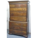 18TH CENTURY WELSH OAK TALLBOY CHEST UPON CHEST having moulded dentil cornice over three short and