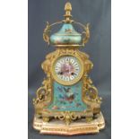 19TH CENTURY FRENCH ORMOLU TWO TRAIN MANTEL CLOCK in classical design with porcelain urn shaped