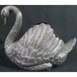 LARGE SILVER TABLE CENTRE VASE in the form of a swan, overall with chased detailed decoration.