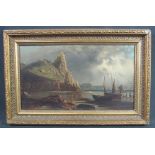 BRITISH SCHOOL (19th Century), 'Three Cliffs Bay', (Gower), a beach scene with figures,