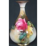 ROYAL WORCESTER PORCELAIN ONION SHAPED VASE signed and painted by A Hood and overall decorated with