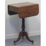 PRETTY 19TH CENTURY ROSEWOOD DROP LEAF PILLAR TABLE with crossbanded decoration on gun barrel