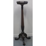 CHIPPENDALE DESIGN MAHOGANY TORCHERE STAND having pierced gallery top on fluted acanthus leaf