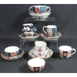 A COLLECTION OF 18TH CENTURY WORCESTER PORCELAIN IMARI DESIGN TEA CUP AND BOWL TRIOS,