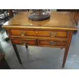 EARLY 19TH CENTURY OAK LOWBOY having single plank moulded top above one long and two cock beaded