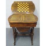 VICTORIAN WALNUT INLAID COMBINATION GAMES AND LADIES WORKBOX,