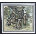 FRED YATES (British 1922-2008), study of a steam traction engine, signed, oils on board.