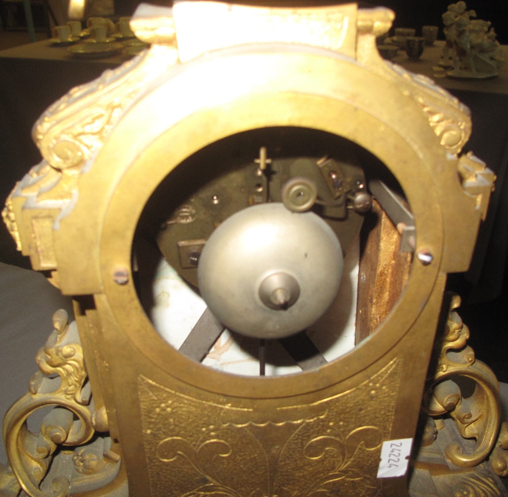 19TH CENTURY FRENCH ORMOLU TWO TRAIN MANTEL CLOCK in classical design with porcelain urn shaped - Image 5 of 7