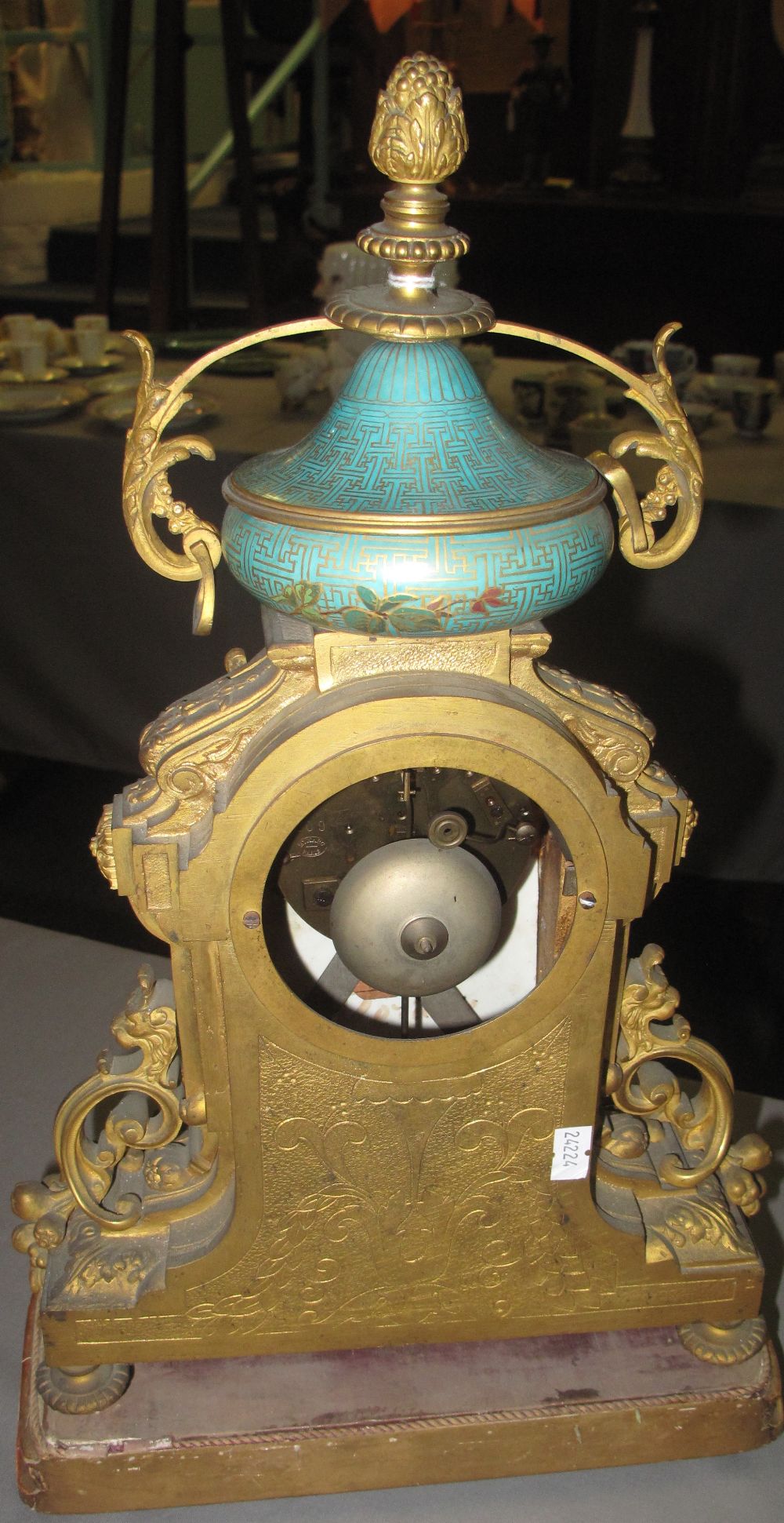 19TH CENTURY FRENCH ORMOLU TWO TRAIN MANTEL CLOCK in classical design with porcelain urn shaped - Image 4 of 7