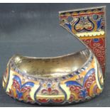 EARLY 20TH CENTURY RUSSIAN SILVER AND CHAMPLEVE ENAMEL KOVSH overall decorated with stylized