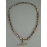 VICTORIAN 9CT ROSE GOLD FANCY LINK DOUBLE ALBERT CHAIN with T bar. Length 51cm, weight 47.3g approx.