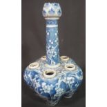 CHINESE 19TH CENTURY PORCELAIN BLUE AND WHITE FIVE HOLE LOCK NECK GARLIC BULB VASE,