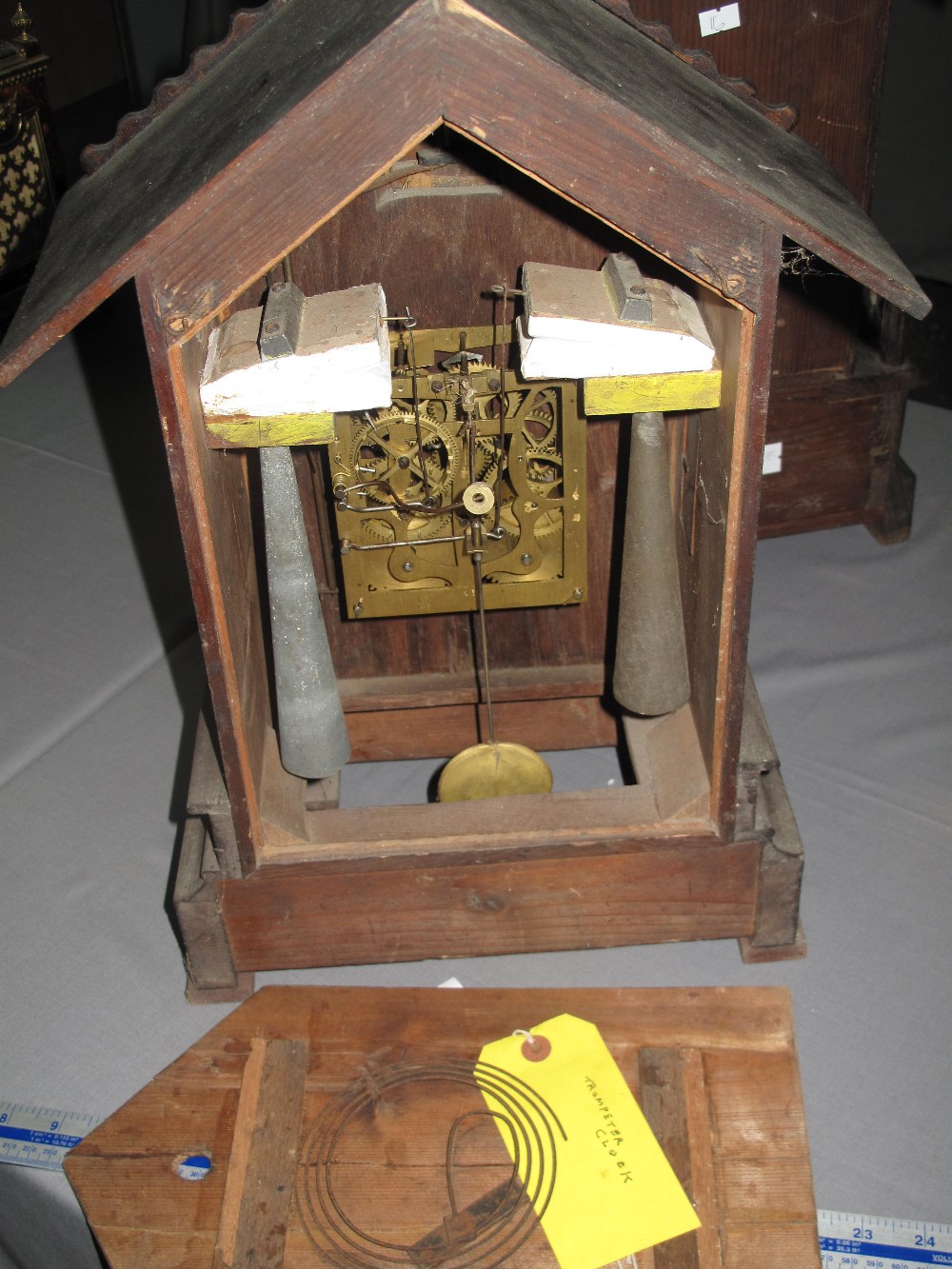 19TH CENTURY BAVARIAN STAINED ARCHITECTURAL AUTOMATON TWO TRAIN CLOCK having Roman numerals, - Image 3 of 3