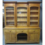 LATE 19TH CENTURY OAK CABINET BACK TWO STAGE DOG KENNEL DRESSER having moulded cornice,