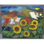HAZEL MORRIS (Contemporary Welsh), 'Sunflower landscape', signed with initials, dated '08,
