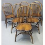 SET OF SIX ELM AND BEECH SPINDLE AND HOOP BACK KITCHEN OR DINING CHAIRS by 'Gwilym C.