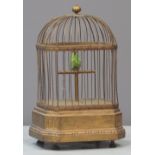 LATE 19TH CENTURY FRENCH AUTOMATON SINGING BIRD in gilded cage, the bird with natural feathers,