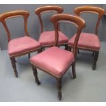 SET OF EIGHT VICTORIAN MAHOGANY QUEEN ANNE STYLE DINING CHAIRS having stuff over seats,