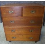 19TH CENTURY MAHOGANY STRAIGHT FRONT TWO PIECE CAMPAIGN CHEST of two short and three long drawers