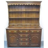 18TH CENTURY STYLE OAK RACK BACK DRESSER,