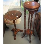 Mahogany circular tripod occasional table with oriental decoration,