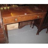 Regency style mahogany rectangular side table on square tapering legs and spade feet. (B.P.