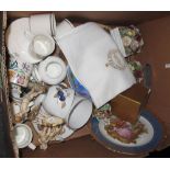 Box of assorted china to include; Coalport commemorative plate, Poole pottery items,