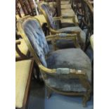 Pair of French style gilded and upholstered button back open armchairs. (2) (B.P. 24% incl.