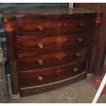 Victorian flame mahogany bow front chest of two short and three long drawers.