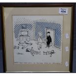Framed humorous cartoon after Grimes, 'Here's your form back I've deleted those not applicable',
