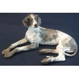 Raku fired modern ceramic study of a recumbent pointer dog by Sallie Wakely with original receipt