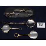 Pair of Victorian lorgnettes with pique handle and three other pairs of Victorian lorgnettes. (B.P.