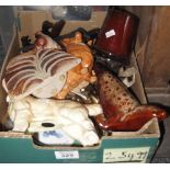 Box of assorted china and other items to include; Beswick Corgi dog, Coopercraft dog,