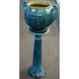 Bretby pottery two handled baluster shaped jardiniere on matching stand,