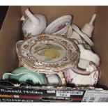 Box of assorted china, various to include; lustre jug, Davenport fruit design cabinet plates,