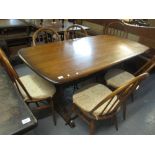 Large elm Ercol refectory dining table,