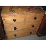 19th Century pine straight front chest of two short and two long drawers with turned ebonised knob