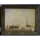 Marine study, fishing smacks off a calm shore, oils on canvas. 46 x 60cm approx, framed. (B.P.