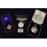 Silver Benson and Company Ltd half Hunter keyless pocket watch in original case,