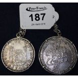 18th Century Spanish silver coin in plated mount on chain, dated 1740,