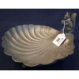 Beaten pewter shell shaped dish with squirrel mount, stamped A.P Morgan Swansea.