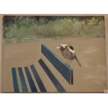 Neville Weston, study of a magpie on a bench, unsigned, oils on canvas, 75 x 104cm approx. (B.P.