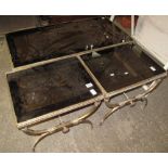 Pair of gilt brass side or lamp tables with smoke glass insets,