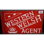 Double sided tinplate advertising sign 'Western Welsh Agent'. 38 x 24cm approx. (B.P. 24% incl.