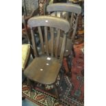 Pair of elm slat back farmhouse kitchen chairs. (2) (B.P. 24% incl.