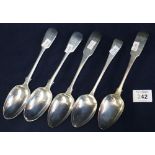 Two pairs of silver fiddle pattern tablespoons, hallmarked for Dublin and London.