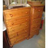 Modern narrow pine chest of five long drawers,